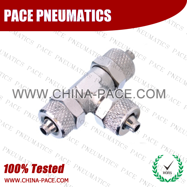 Union Tee Two Touch Fittings, Push On Fittings, Rapid Fittings For Plastic Tube, Brass Air Fittings